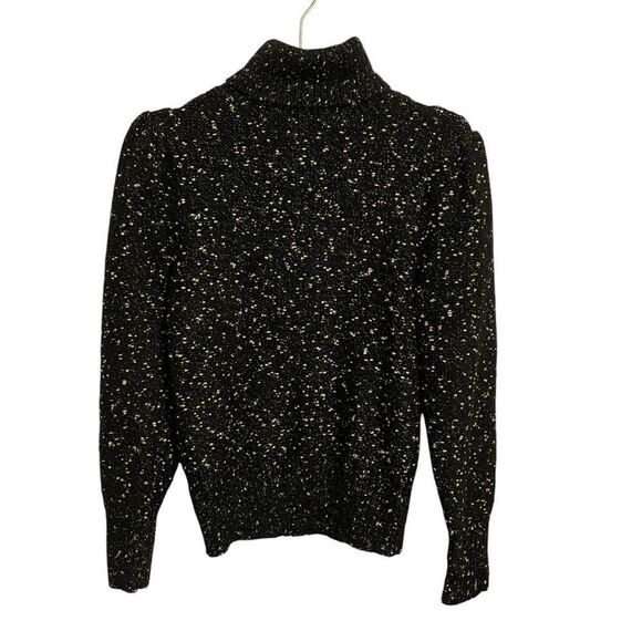 Ann Taylor Sparkle Puff Sleeve Turtleneck Sweater Black Gold Small NWT - Picture 5 of 6